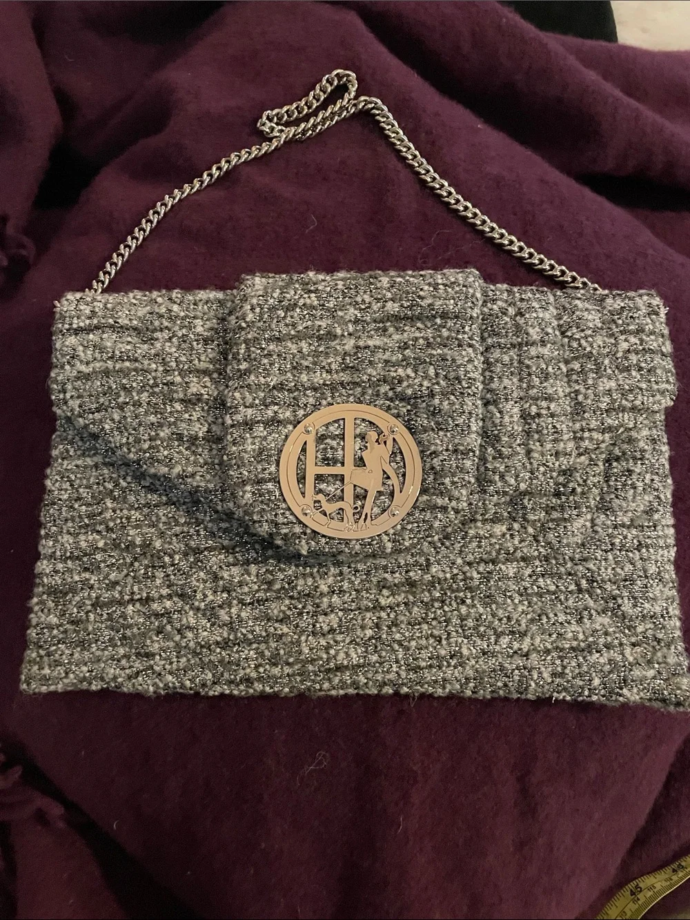 Vintage Henri Bendel Gray Sparkle Tweed Envelope Clutch EUC
